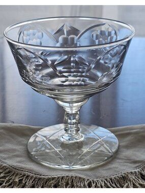Rock Sharpe Normandy Coupe Champagne Sherbet Glass 3.75" etched cottagecore roma